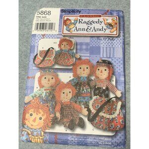 Simplicity 5868 Raggedy Ann & Andy 21" Doll Clothes Tote Sewing Pattern Uncut 20